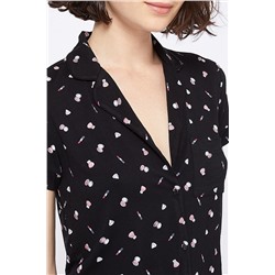 Рубашка с цветочным принтом, черная