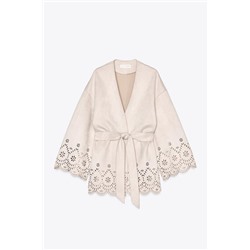 OPENWORK SUEDE-EFFECT TRENCH COAT