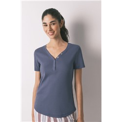 Camiseta manga corta algodón canalé azul