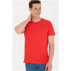 Erkek Kırmızı Basic Bisiklet Yaka Tişört