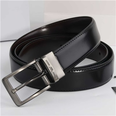 Мужской ремень из серой глянцевой кожи с вращающейся пряжкой  АРМАН*И