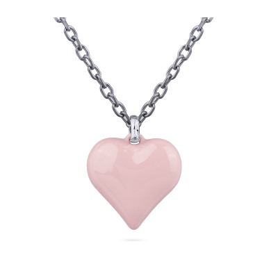 Кулон Сердцебиение (2, 5см, эмаль розовая; покрытие родий) 95см, Есть комплект