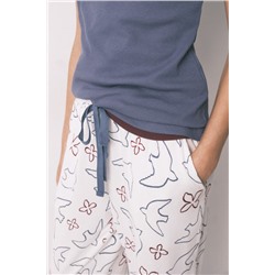 Pantalón largo blanco estampado pájaros