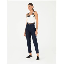 Koyu İndigo Mom Fit Jean Pantolon