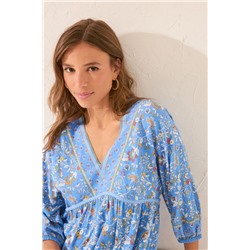 Camisola midi flores manga abullonada