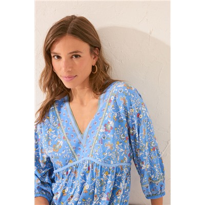 Camisola midi flores manga abullonada