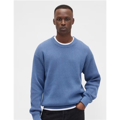 Oversized Fisherman-Stitch Crewneck Sweater
