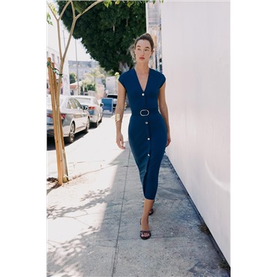 STRETCH MIDI DRESS WITH BELT