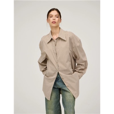 Бежевая полосатая рубашка с топом