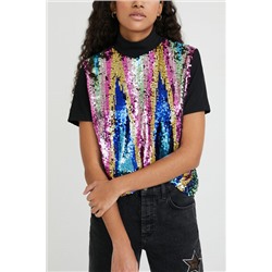 Camiseta cuello alto lentejuelas