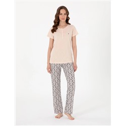 Bej Kısakollu Pijama Takımı