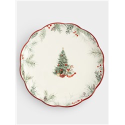 Тарелка обеденная, 24 см, керамика D, красная, Лошадка у елки, Festival
