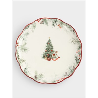 Тарелка обеденная, 24 см, керамика D, красная, Лошадка у елки, Festival
