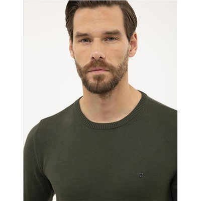 Yeşil Slim Fit Bisiklet Yaka Basic Triko Kazak