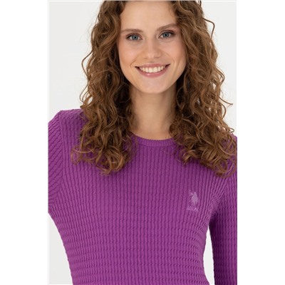 Kadın Violet Bisiklet Yaka Basic Kazak