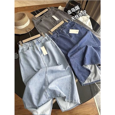 Женская джинсовая юбка миди на резинке из смесового тенселя  ЮНИКЛ*О