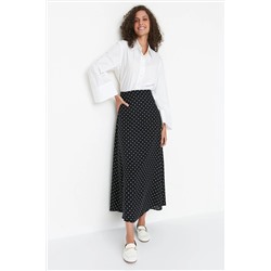 TRENDYOL MODEST Siyah Puantiye Desenli Çan Dokuma Etek TCTSS22EE0006