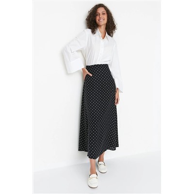 TRENDYOL MODEST Siyah Puantiye Desenli Çan Dokuma Etek TCTSS22EE0006
