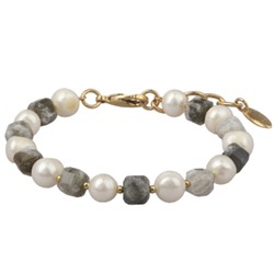 Браслет Селена (спектролит, жемчуг; покрытие золото) 17-20см, Есть комплект