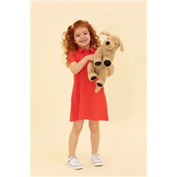 Kız Çocuk Kırmızı Polo Yaka Örme Elbise