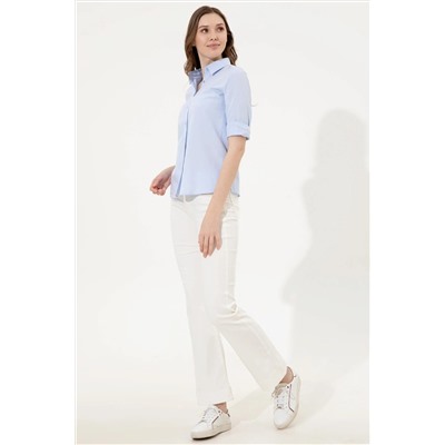 Kadın Açık Mavi Uzun Kollu Basic Gömlek