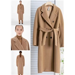 Женское элегантное двубортное шерстяное пальто средней длины