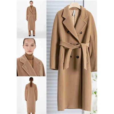 Женское элегантное двубортное шерстяное пальто средней длины