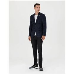 Ekose Lacivert Yün Ceket