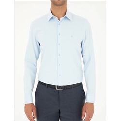Açık Mavi Slim Fit Armürlü Uzun Kollu Gömlek