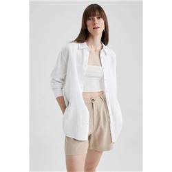 Defacto Oversize Fit Gömlek Yaka %100 Keten Uzun Kollu Gömlek Z6638AZ23SP