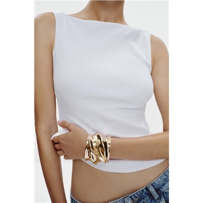 COLD SHOULDER RIBBED T-SHIRT