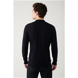 Lacivert 3 Düğmeli Polo Yaka Regular Fit Standart Kesim Triko Kazak