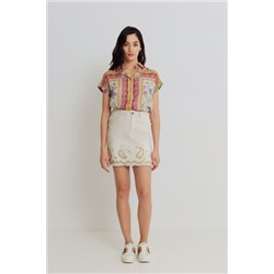 Falda corta vaquera paisley