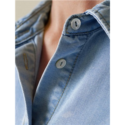 Укороченная блузка с коротким рукавом из джинсового лиоцелла