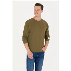 Erkek Haki Bisiklet Yaka Comfort Sweatshirt