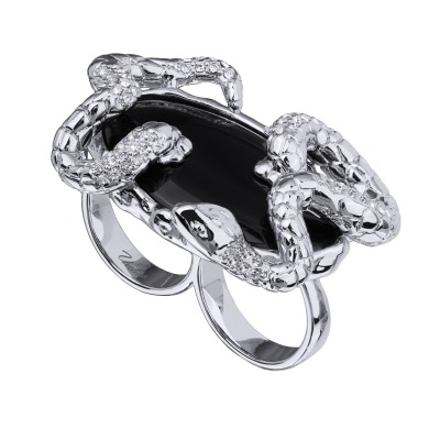 Кольцо Змея (кристаллы SW белые; покрытие родий), Есть комплект