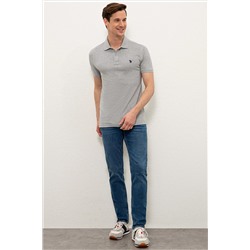 Erkek Gri Melanj Basic Polo Yaka Tişört