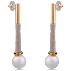 Серьги (текстиль светло-бежевый, жемчуг; покрытие: золото)