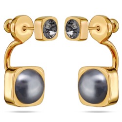 Серьги Теннис (кристаллы SW темно-серые 4мм, Майорка 8мм; золото), Есть комплект