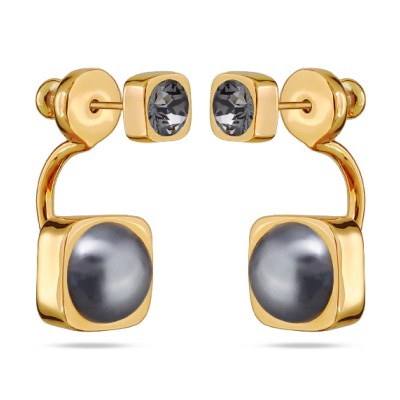 Серьги Теннис (кристаллы SW темно-серые 4мм, Майорка 8мм; золото), Есть комплект