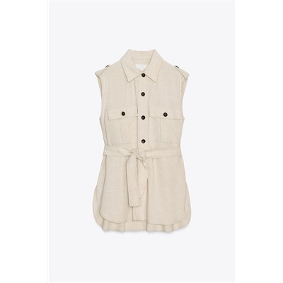 LONG WAISTCOAT WITH LINEN BELT