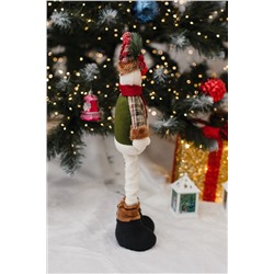 Игрушка новогодняя с выдвижными ногами Снеговик коричневое платье