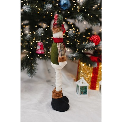 Игрушка новогодняя с выдвижными ногами Снеговик коричневое платье