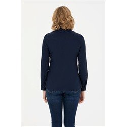 Kadın Lacivert Uzun Kollu Basic Gömlek