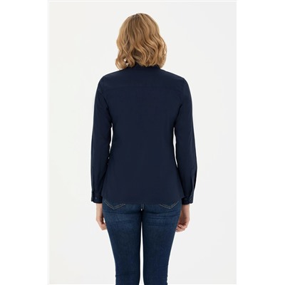 Kadın Lacivert Uzun Kollu Basic Gömlek