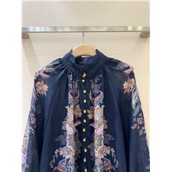 Рубашка с высоким воротом и рукавами-фонариками,  с узором "пейсли"   ZIMMERMAN*N