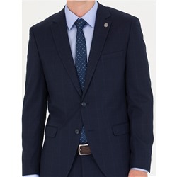 Ekose Lacivert Ekstra Slim Fit Takım Elbise