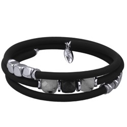 Браслет Терра (кварц серый 8мм, каучук черный; покрытие родий), Есть комплект