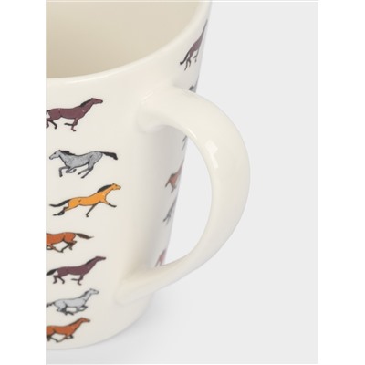 Кружка, 420 мл, фарфор N, белая, Бегущие лошади, Bright horse