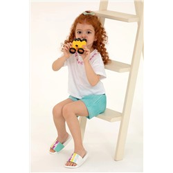 Kız Çocuk Beyaz Bisiklet Yaka Crop Tişört